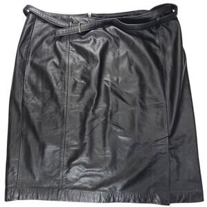New Ann Taylor Loft 14P Black Leather Pencil Skirt Belt Lined Back Zip Side Slit